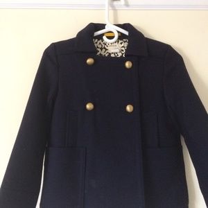 Girls leopard print lined Pea Coat